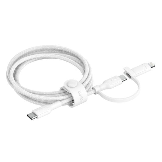Belkin BoostCharge Pro 2-in-1 Cable with USB-C and Lightning Connector 1.5m White