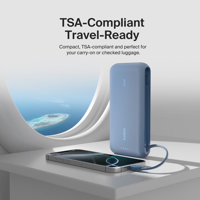 Belkin BoostCharge Portable Power Bank 20K with integrated USB-C cable - Blue