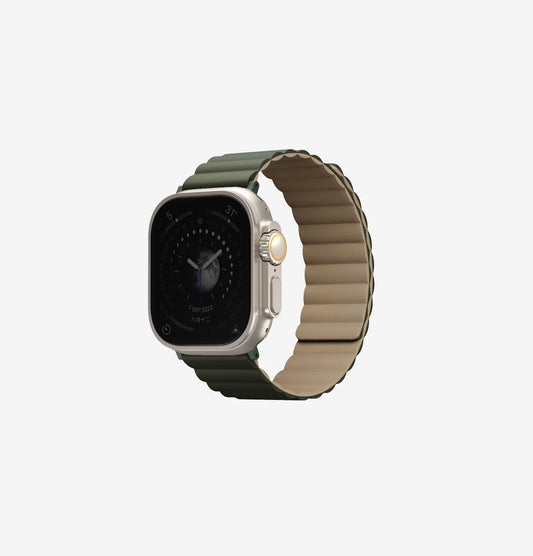 Uniq Revix Magnetic Silicone Band for Apple Watch 49mm - Moss Green/Tan