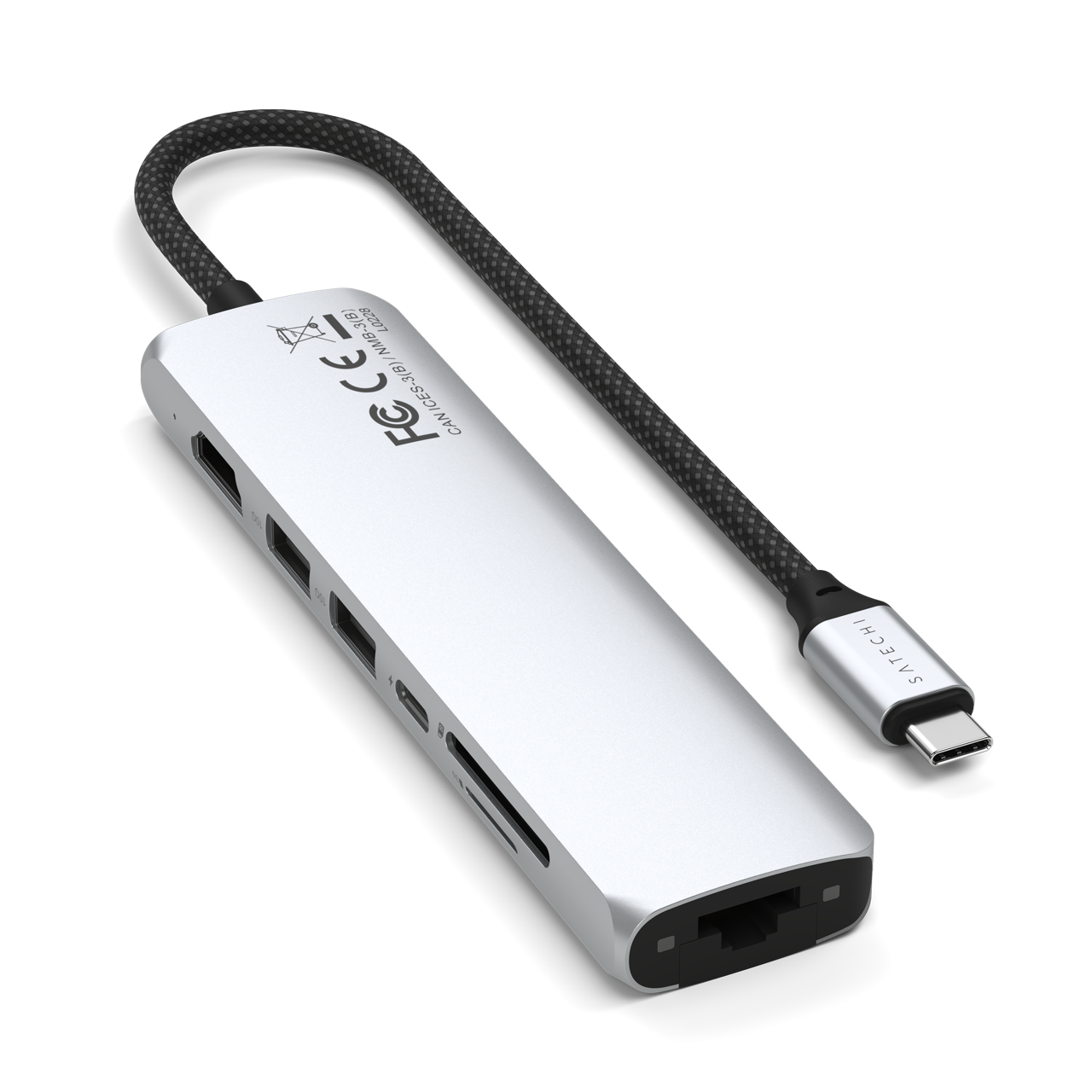 Satechi 7-in-1 USB-C Slim Multiport Adapter with Ethernet - Silver