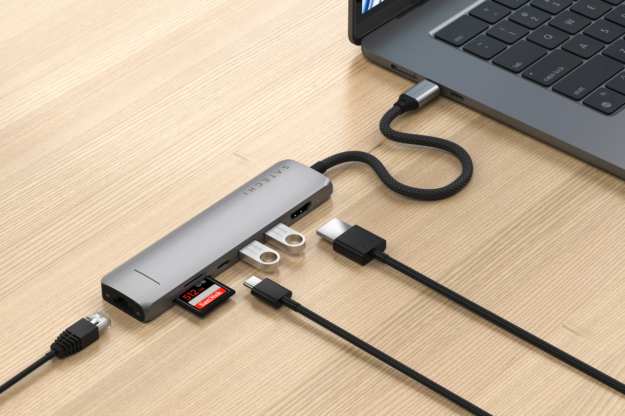 Satechi 7-in-1 USB-C Slim Multiport Adapter with Ethernet - Space Grey