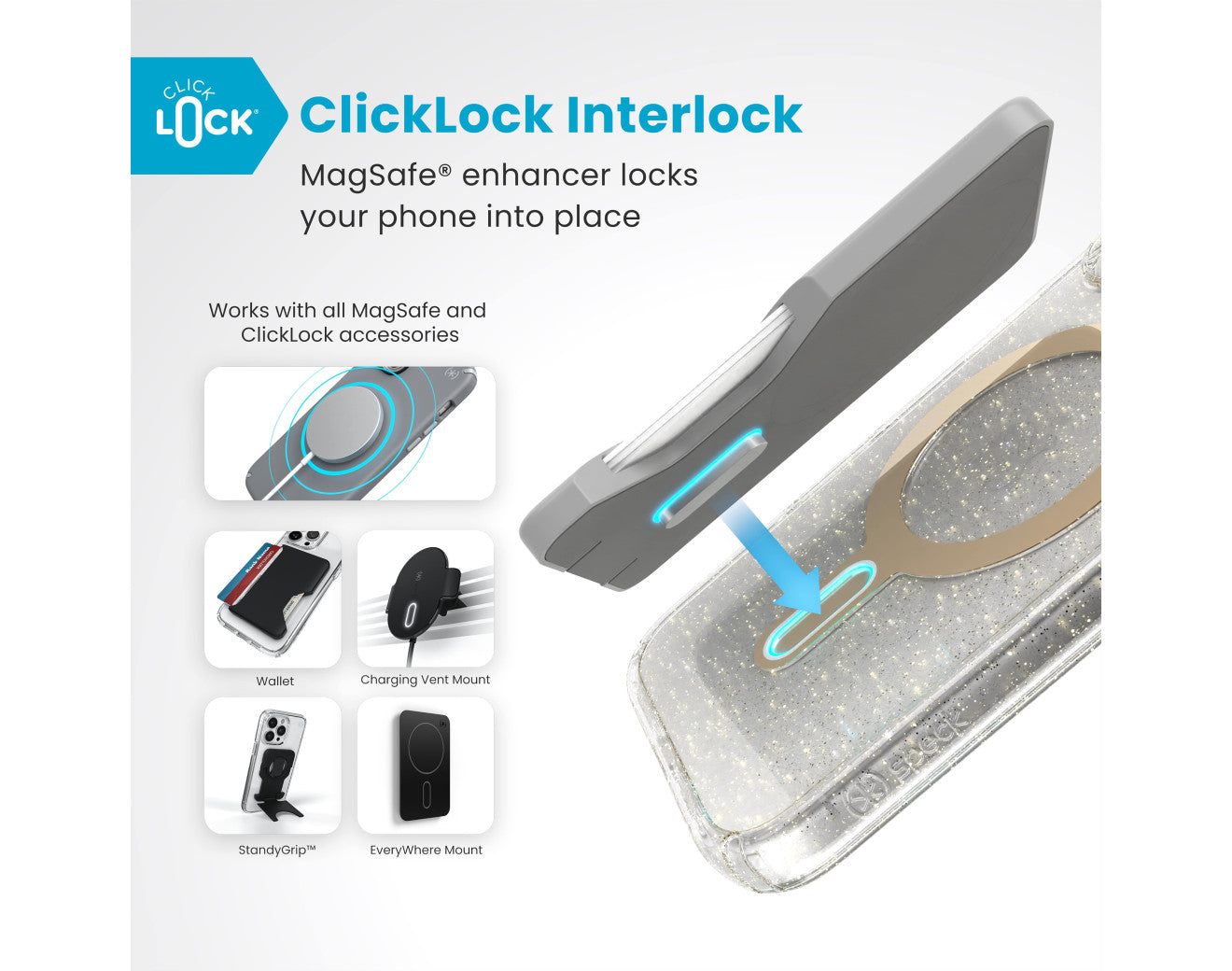 Speck Presidio Lux Glitter MagSafe iPhone 16 - Clear