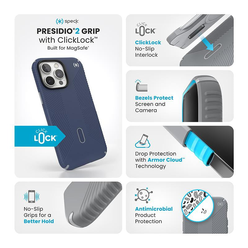 Speck Presidio 2 Grip Click Lock iPhone 16 Pro Max - Coastal Blue