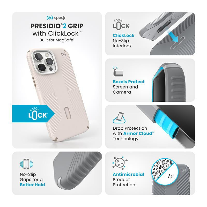 Speck Presidio Grip Click Lock iPhone 16 Pro Max - Bleach Bone