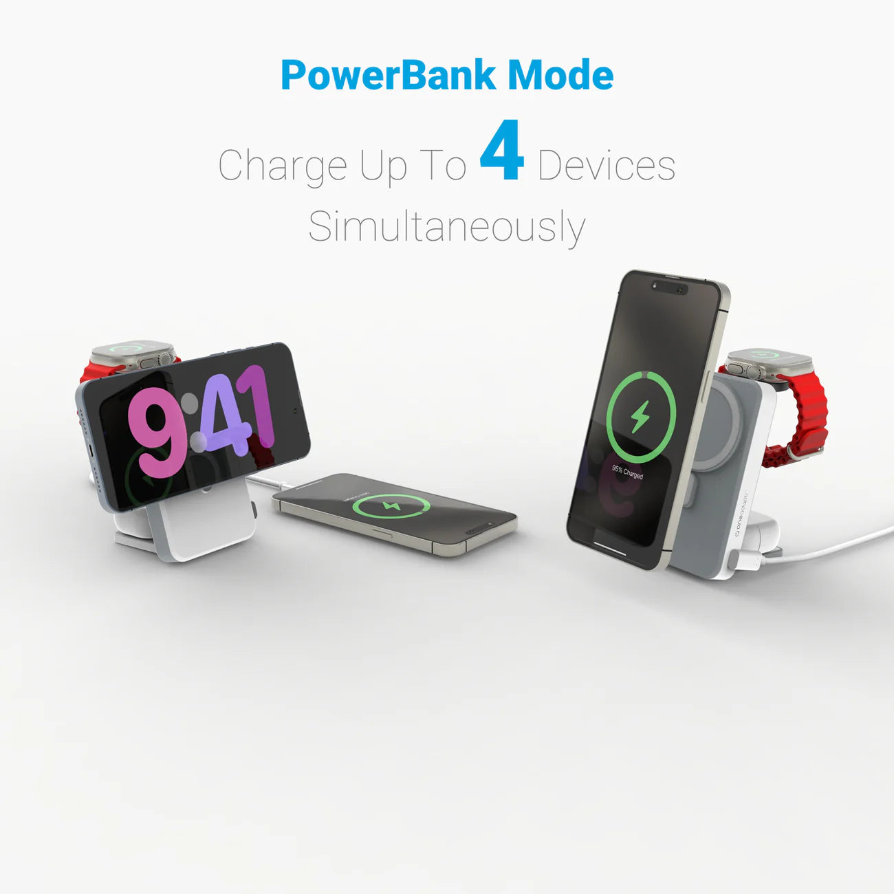 OneAdaptr OneGo Wireless Charging Stand PowerBank - White