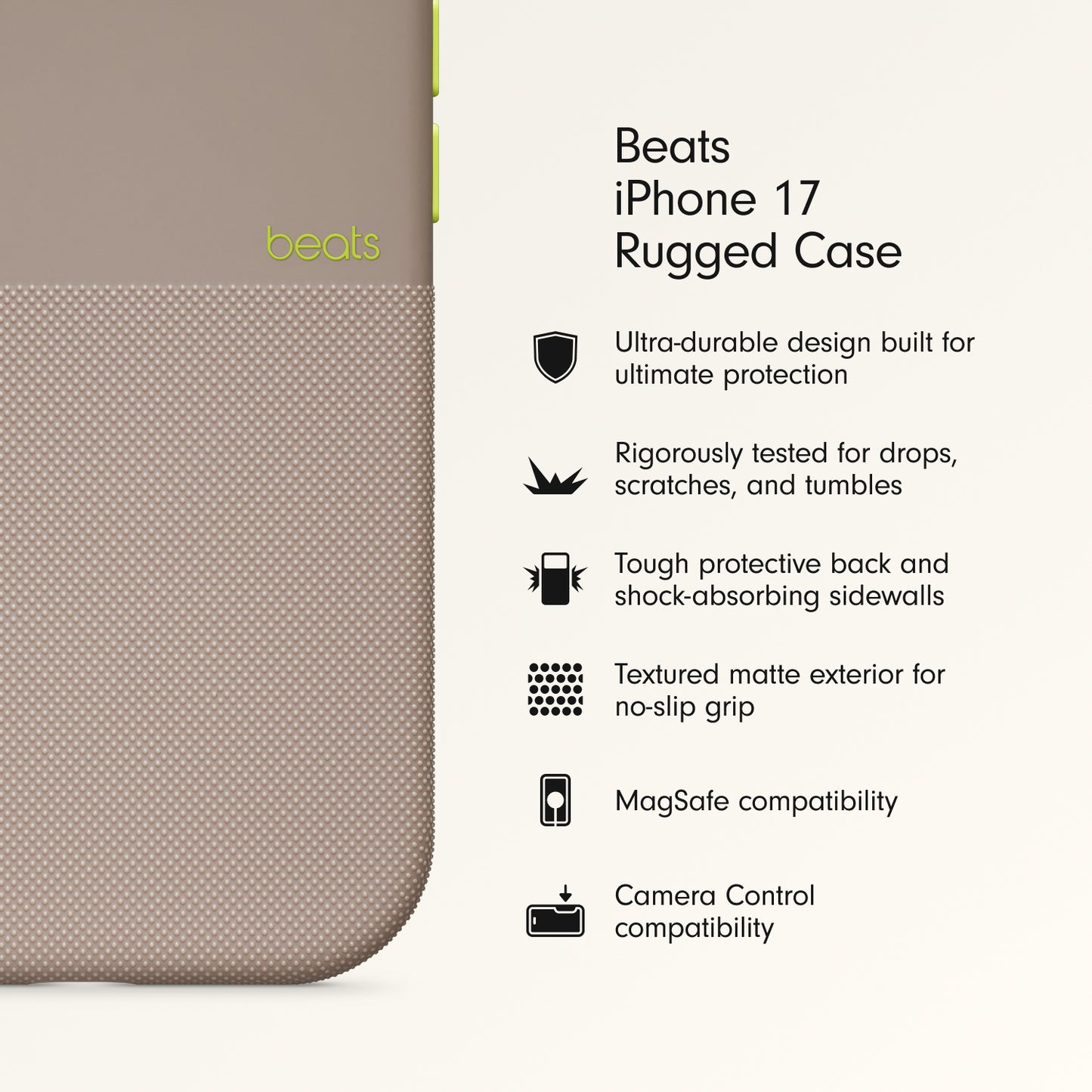 Beats iPhone 17 Rugged Case with MagSafe and Camera Control – Alpine Gray