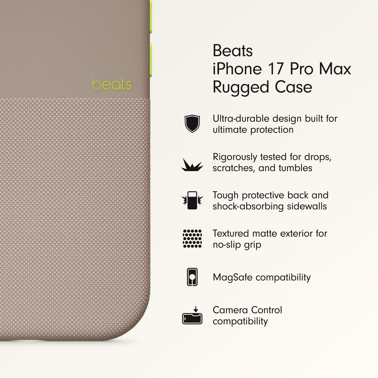 Beats iPhone 17 Pro Max Rugged Case with MagSafe and Camera Control – Alpine Gray