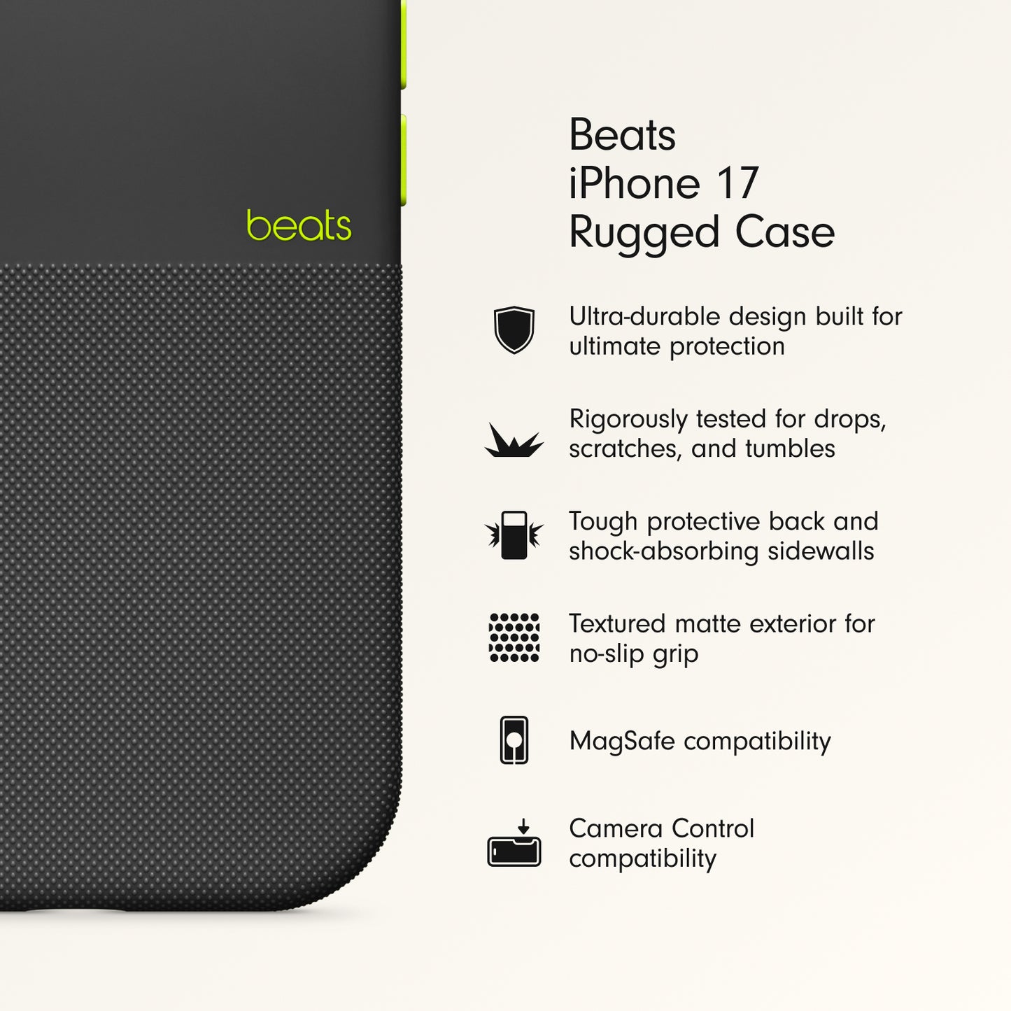 Beats iPhone 17 Rugged Case with MagSafe and Camera Control – Everest Black