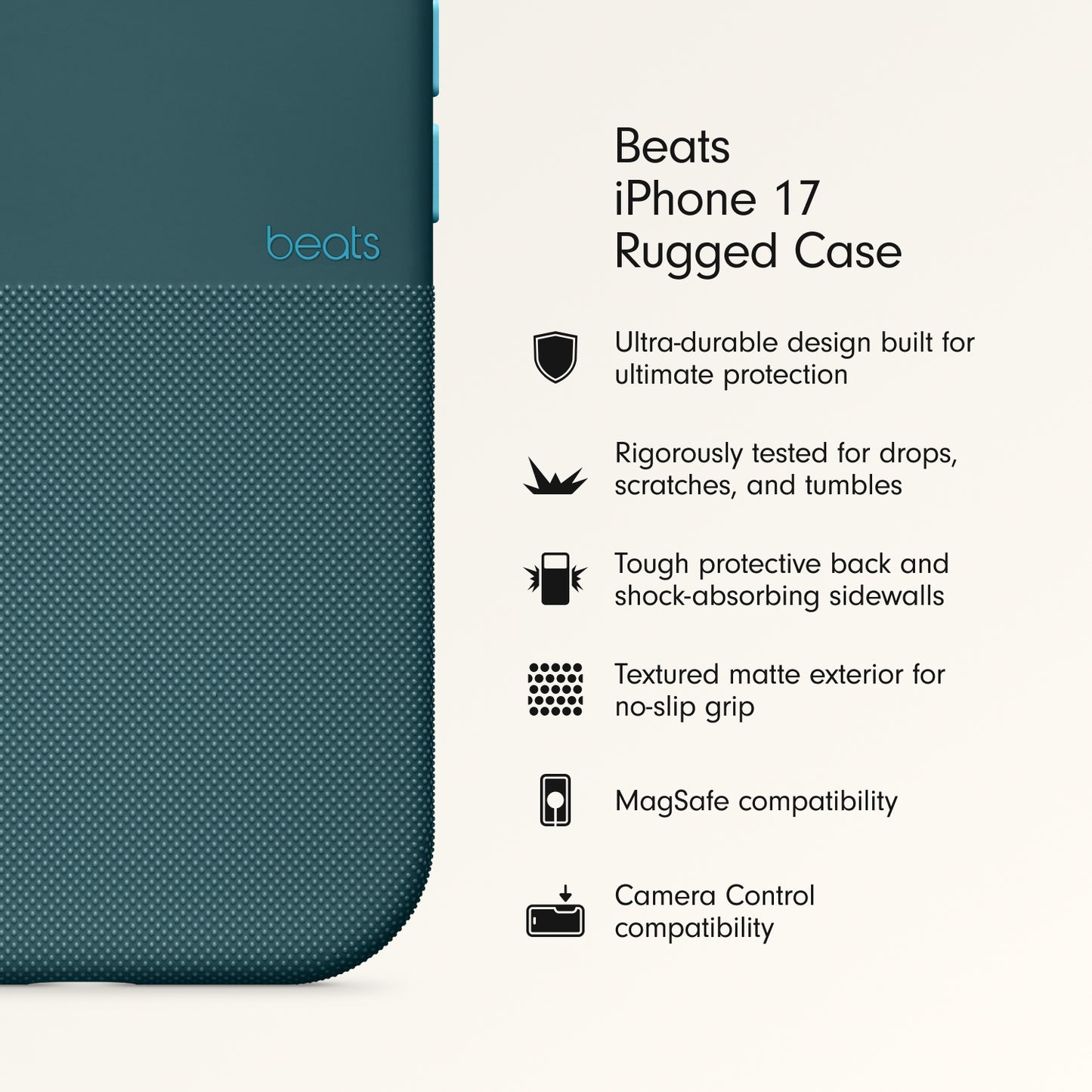 Beats iPhone 17 Rugged Case with MagSafe and Camera Control – Rocky Blue