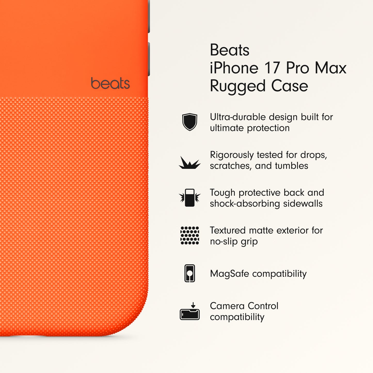 Beats iPhone 17 Pro Max Rugged Case with MagSafe and Camera Control – Sierra Orange