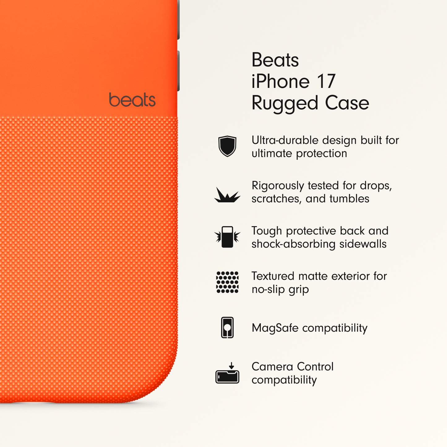 Beats iPhone 17 Rugged Case with MagSafe and Camera Control – Sierra Orange