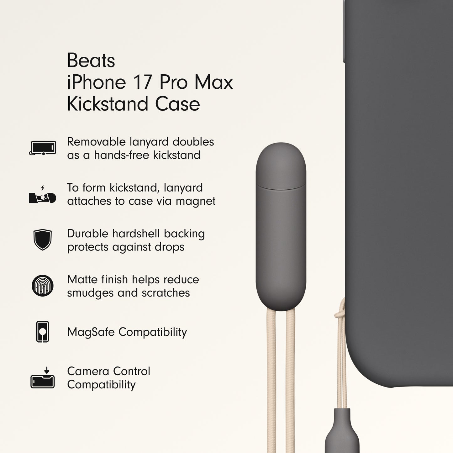 Beats iPhone 17 Pro Max Kickstand Case with MagSafe and Camera Control - Granite Gray