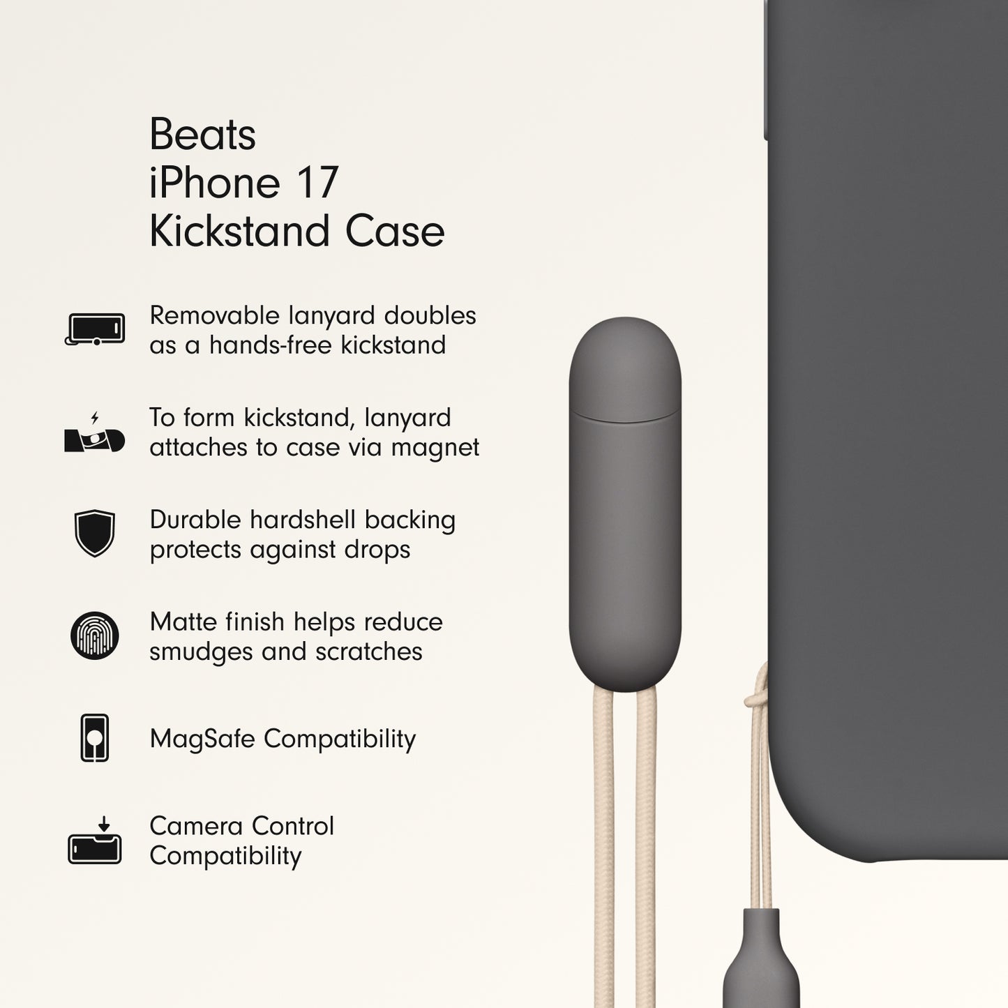 Beats iPhone 17 Kickstand Case with MagSafe - Granite Gray