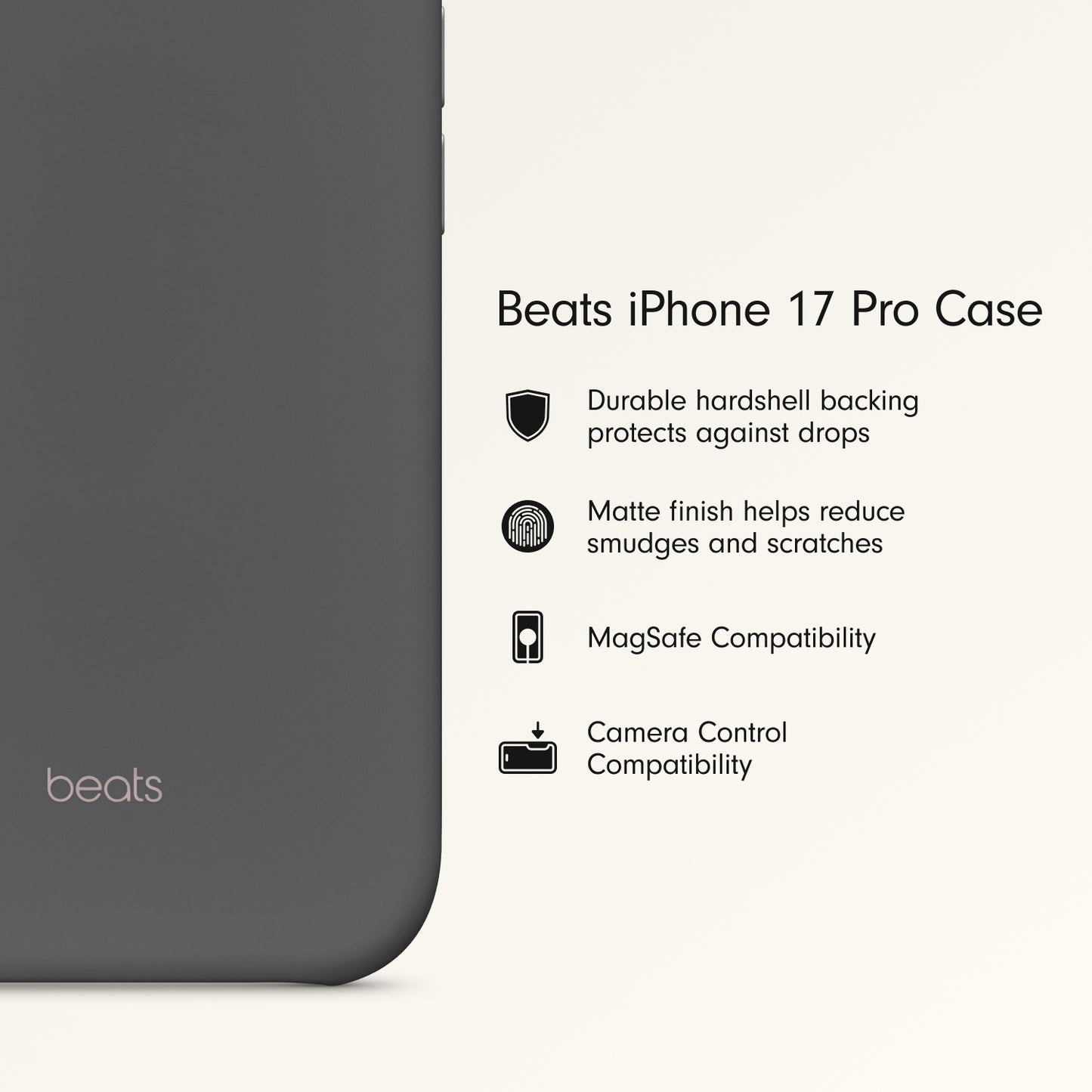 Beats iPhone 17 Pro Case with MagSafe and Camera Control — Granite Gray