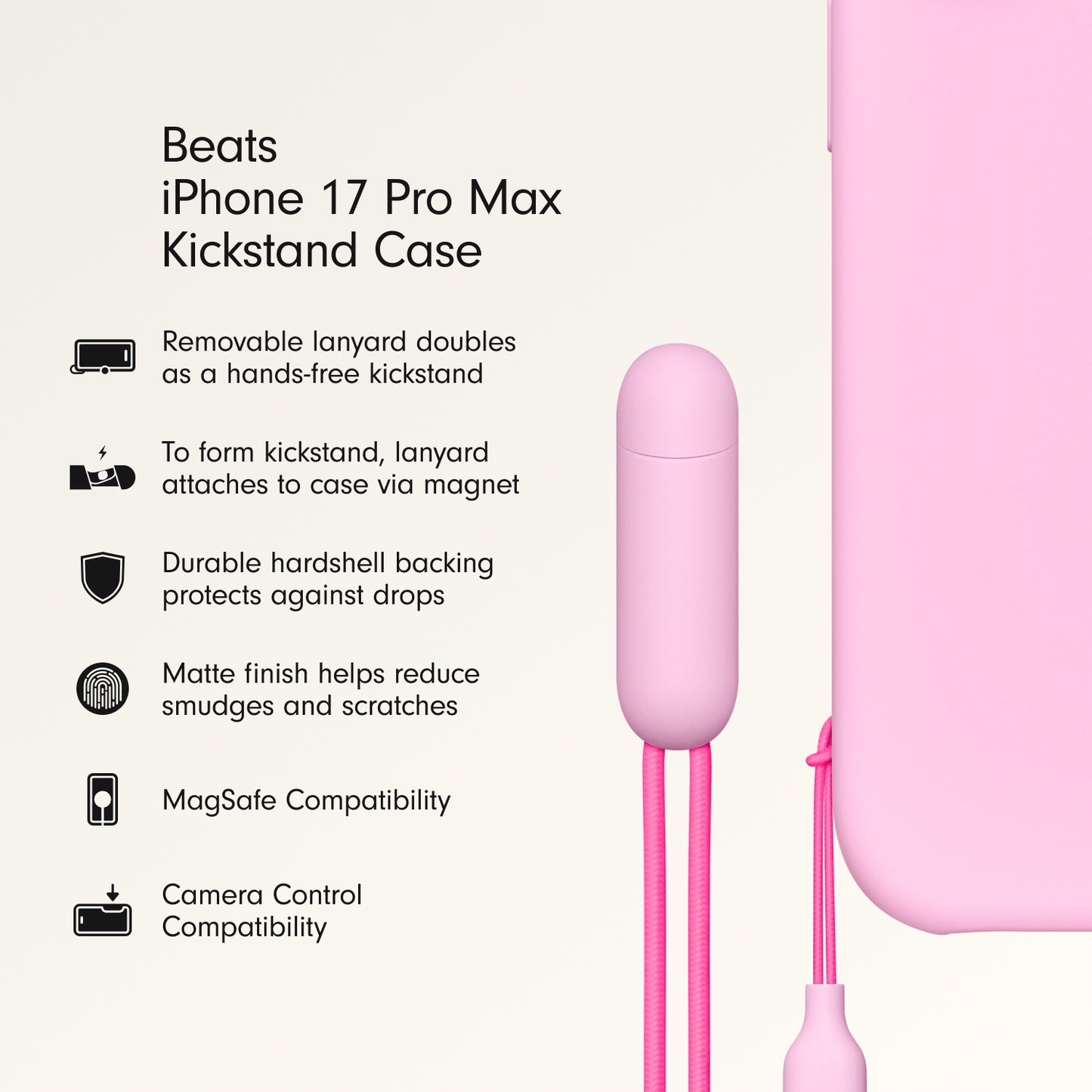 Beats iPhone 17 Pro Max Kickstand Case with MagSafe and Camera Control - Pebble Pink