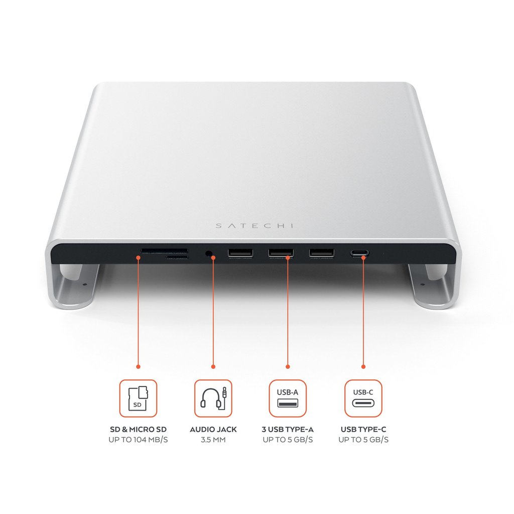 Satechi USB-C Aluminum Monitor Stand & Hub for iMac - Silver
