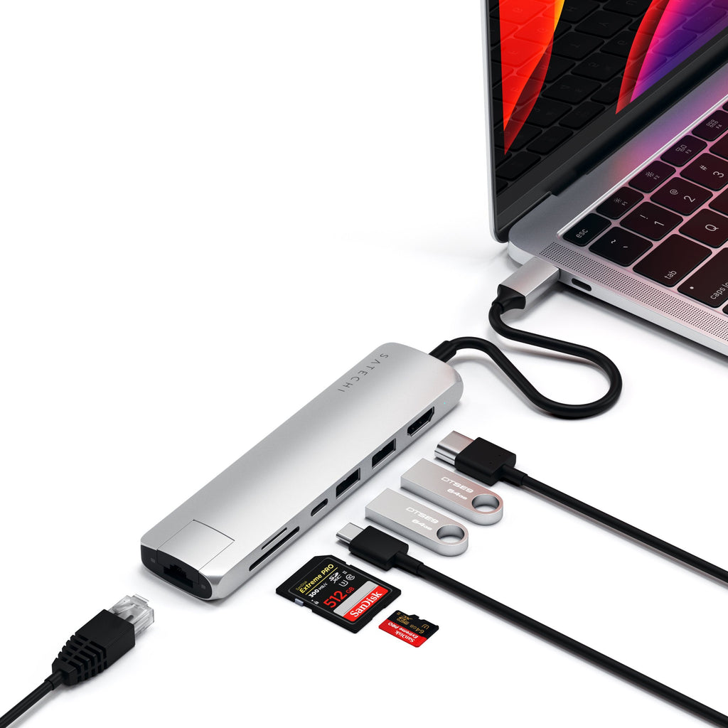 Satechi USB-C Slim Multi-Port Adapter with Ethernet - Silver