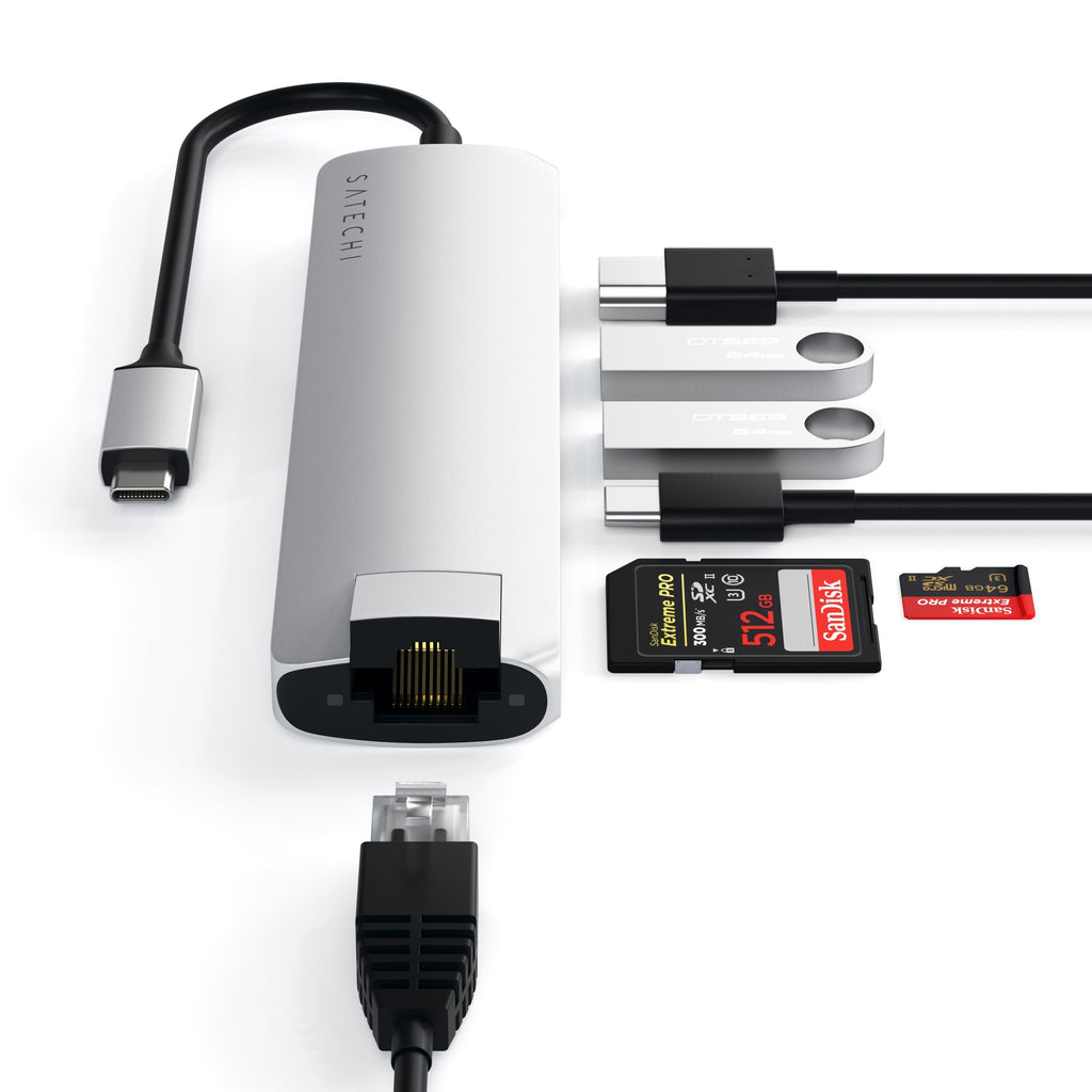 Satechi USB-C Slim Multi-Port Adapter with Ethernet - Silver