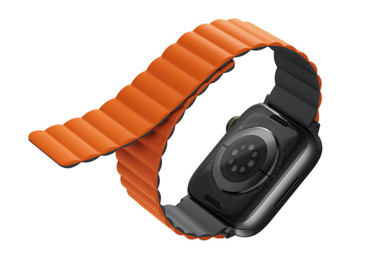 Uniq Revix Magnetic Silicone Band for Apple Watch 45/44/42mm - Gray/Orange