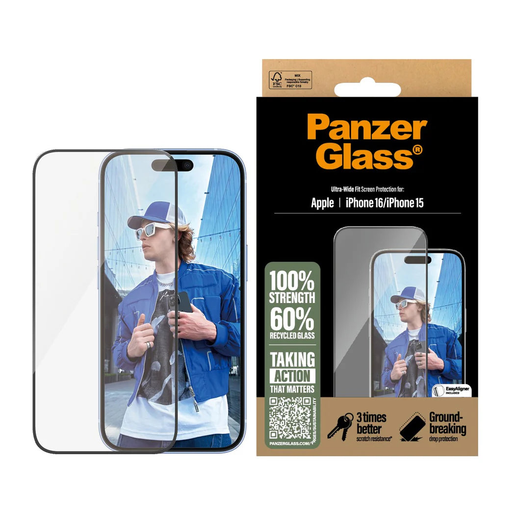 PanzerGlass  Screen Protector iPhone 16/15 | Ultra-Wide Fit