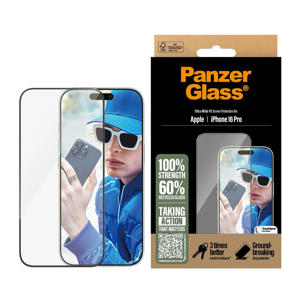 PanzerGlass Screen Protector iPhone 16 Pro | Ultra-Wide Fit