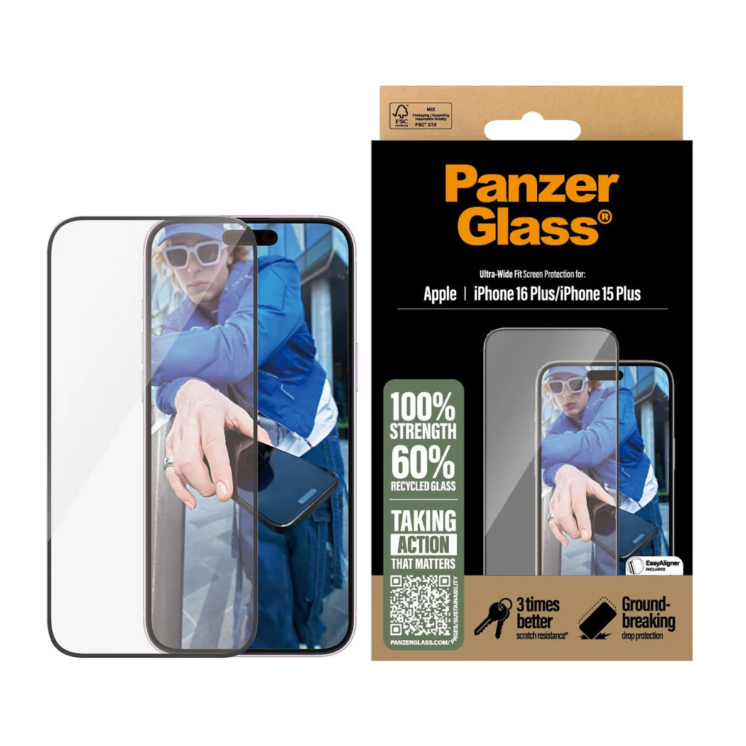 PanzerGlass Privacy Screen Protector iPhone 16/15 Plus  | Ultra-Wide Fit