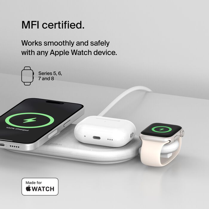 Belkin BoostCharge USB-C Apple Watch Charger, White