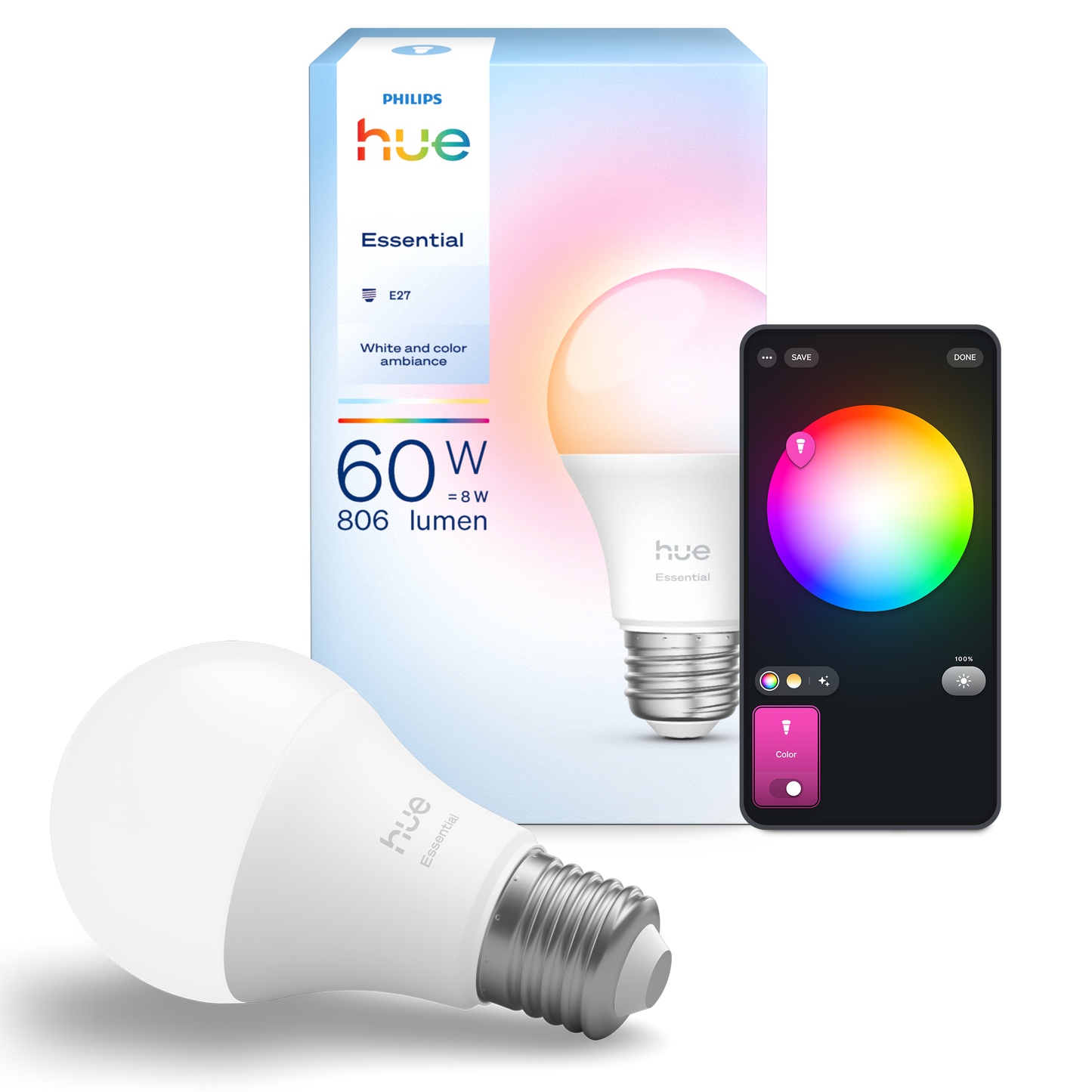 Philips Hue Essential A60 - E27 smart bulb - 806 lm - 8W