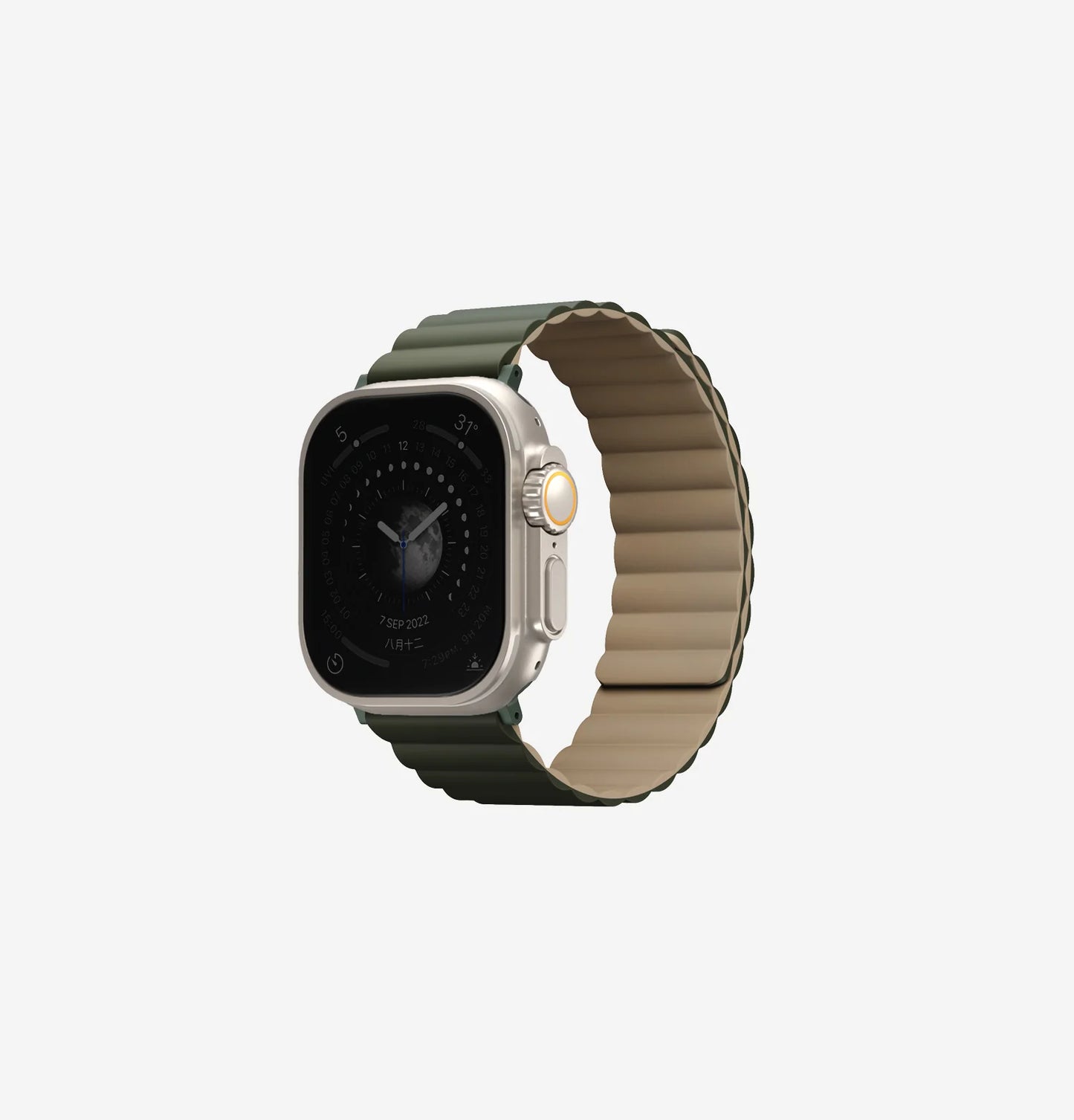 Uniq Revix Magnetic Silicone Band for Apple Watch 49mm - Moss Green/Tan