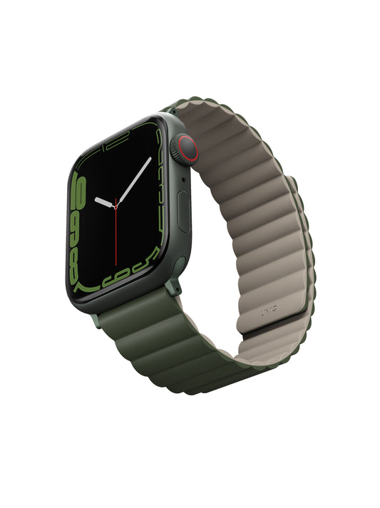 Uniq Revix Magnetic Silicone Band for Apple Watch 45/44/42mm - Green/Taupe