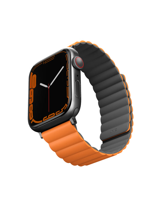 Uniq Revix Magnetic Silicone Band for Apple Watch 45/44/42mm - Gray/Orange