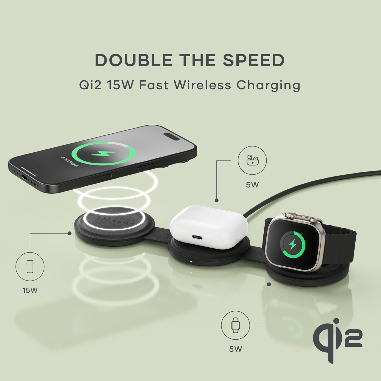 Satechi OntheGo 3-in-1 Wireless Charger - Black