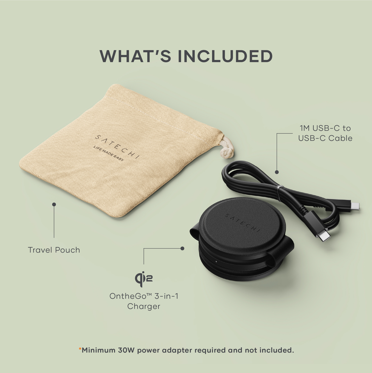 Satechi OntheGo 3-in-1 Wireless Charger - Black