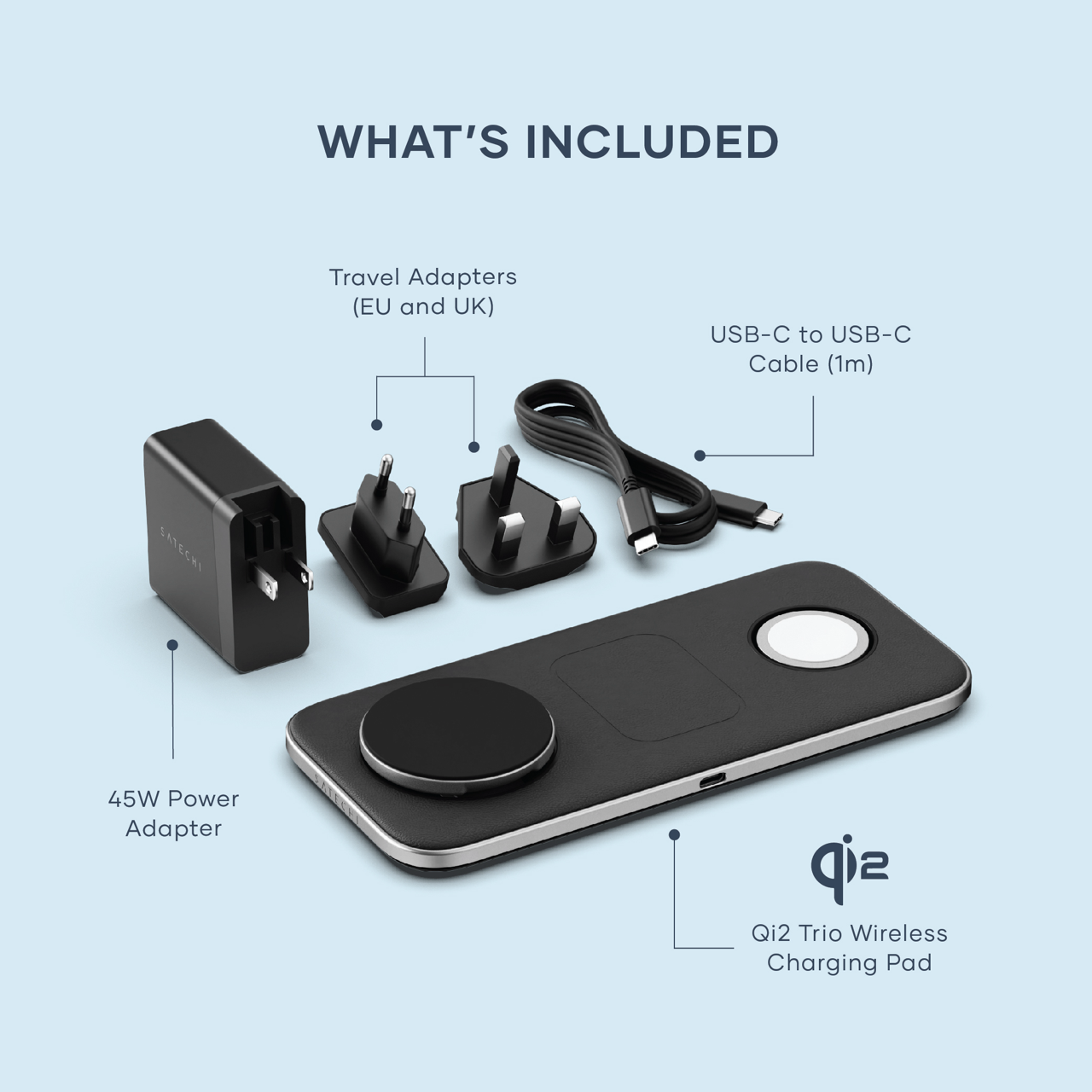 Satechi Qi2 Trio Wireless Charging Pad - with EU, UK & US plugs