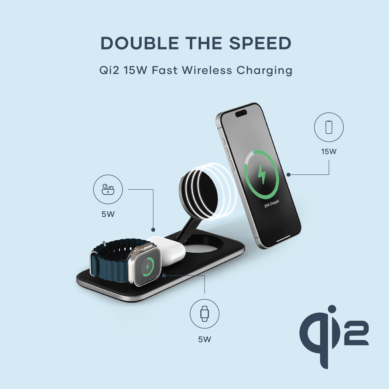 Satechi Qi2 Trio Wireless Charging Pad - with EU, UK & US plugs