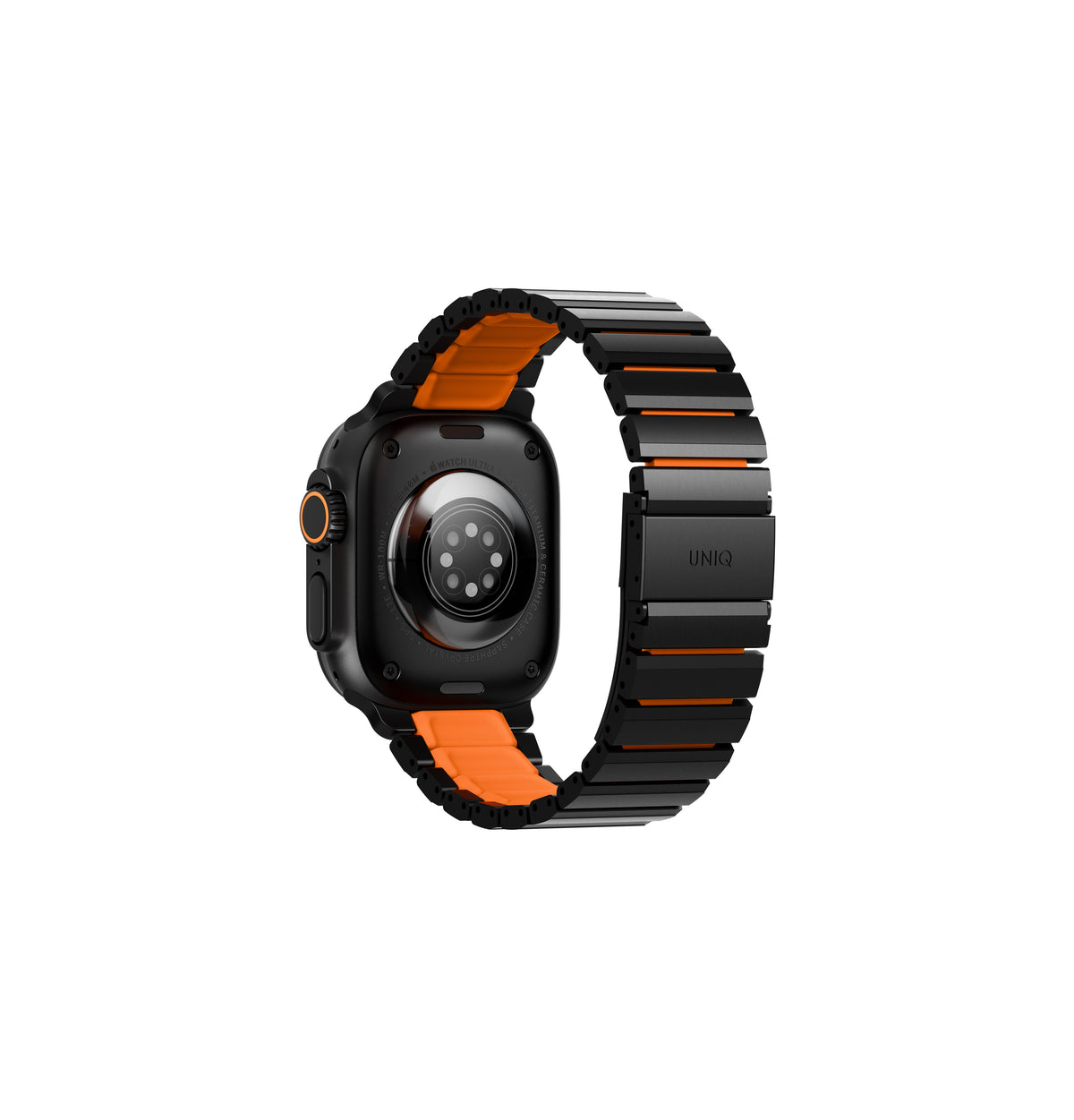 Uniq Strova Flex Adjustable Steel Link Band 49/46/45/44mm - Midnight Black / Volt Orange
