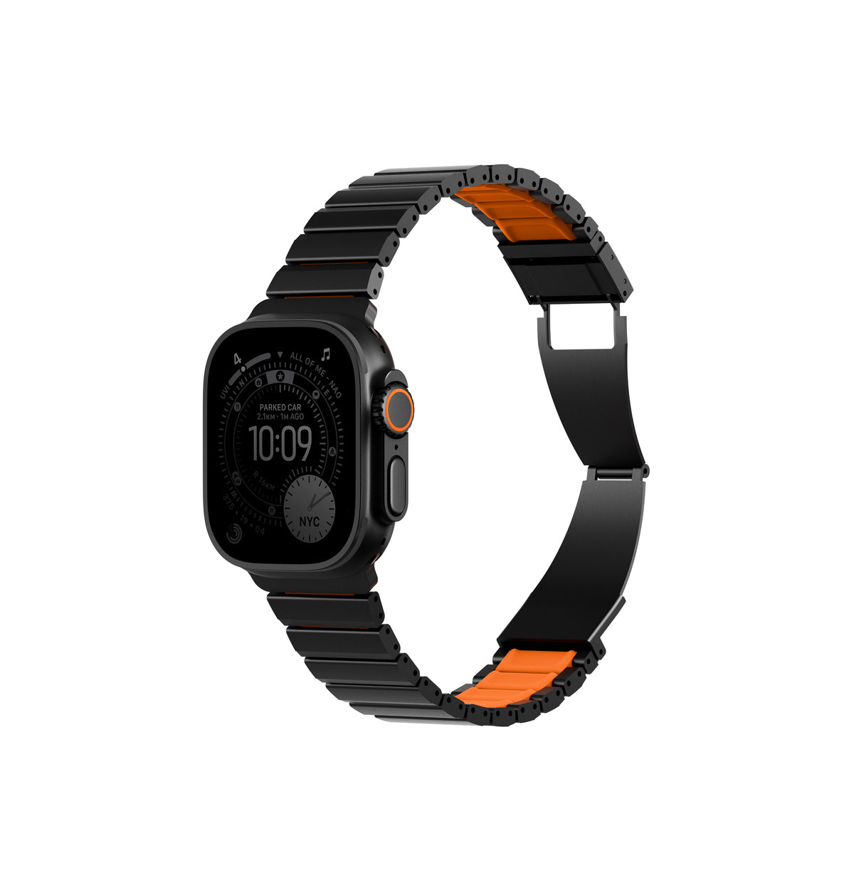 Uniq Strova Flex Adjustable Steel Link Band 49/46/45/44mm - Midnight Black / Volt Orange