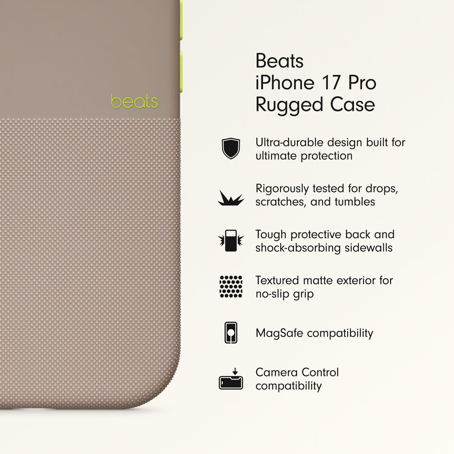 Beats iPhone 17 Pro Rugged Case with MagSafe and Camera Control – Alpine Gray