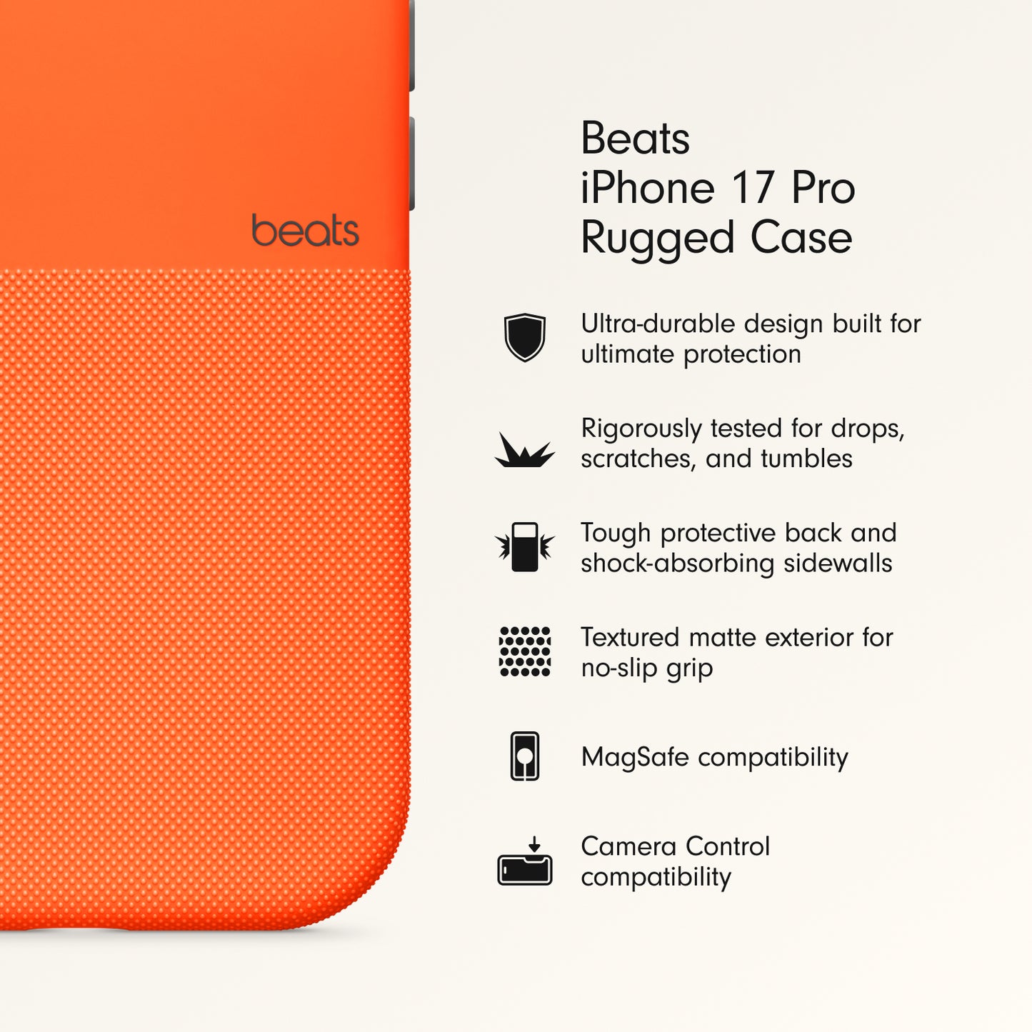 Beats iPhone 17 Pro Rugged Case with MagSafe and Camera Control – Sierra Orange