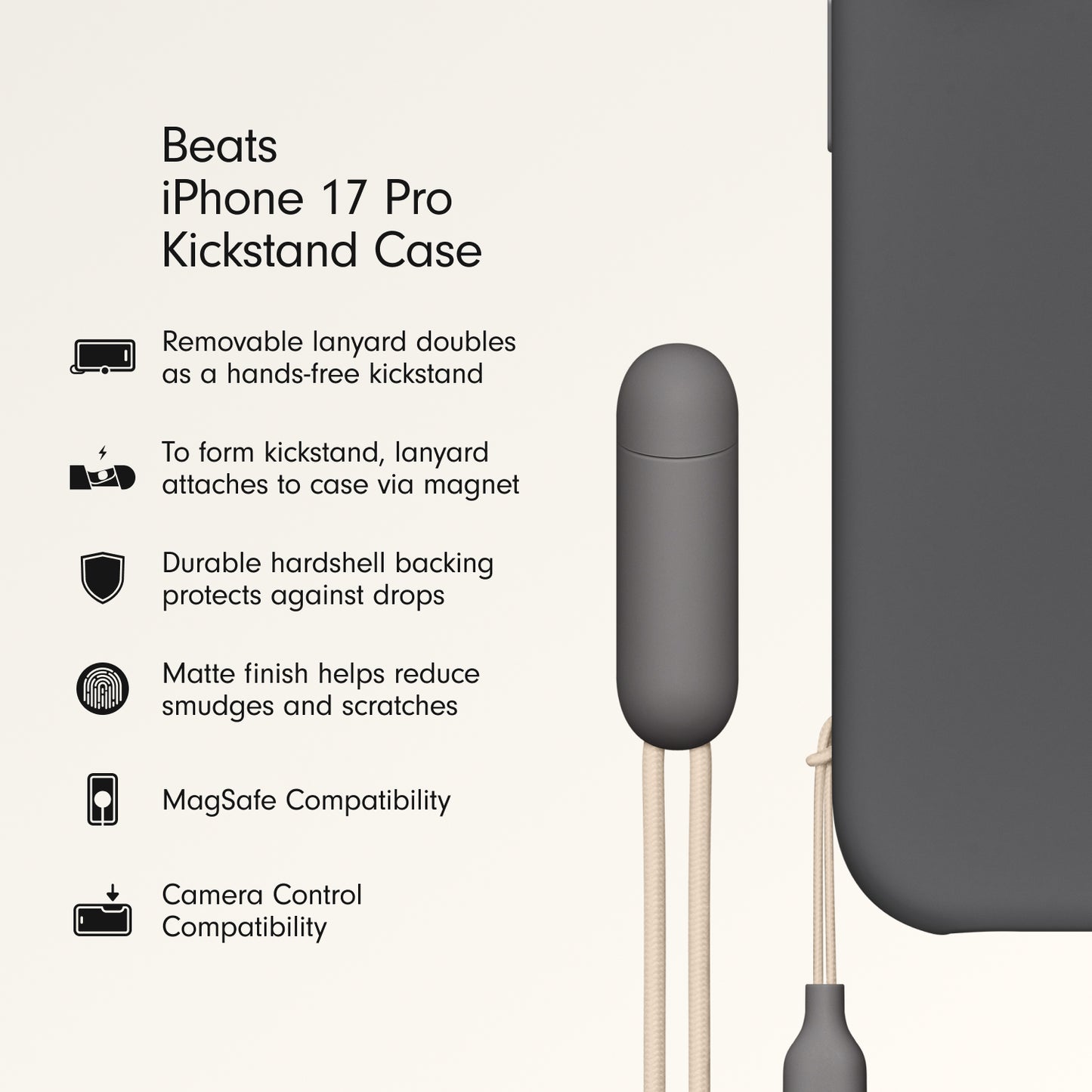 Beats iPhone 17 Pro Kickstand Case with MagSafe and Camera Control - Granite Gray