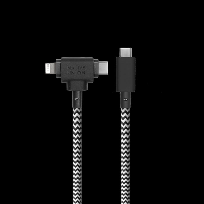 Native Union Belt Cable Duo 2in1, USB C TO USB-C & LIGHTNING,  1.5M, Zebra