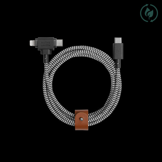 Native Union Belt Cable Duo 2in1, USB C TO USB-C & LIGHTNING,  1.5M, Zebra