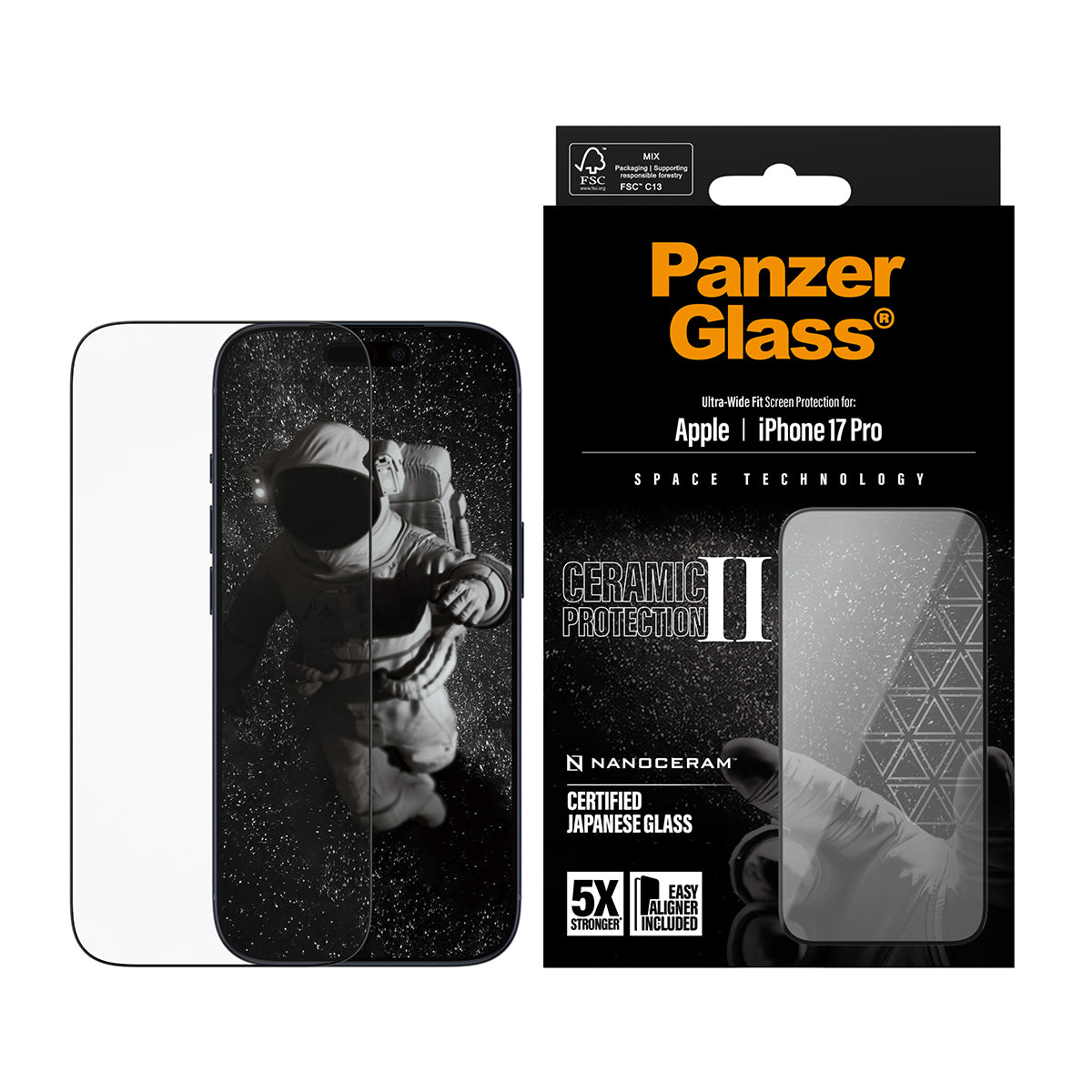 PanzerGlass Ceramic Screen Protector iPhone 17 Pro | Ultra- Wide Fit w. EasyAligner